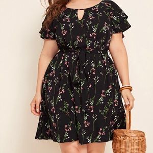 SHEIN Belted Butterfly Sleeve Dress